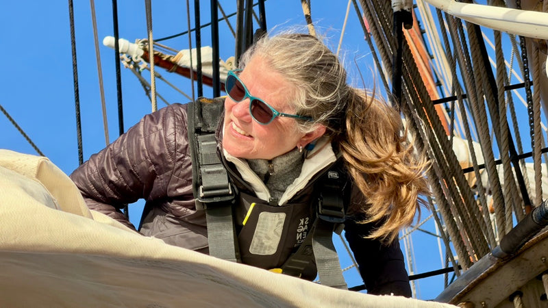 Cheyenne Richards aloft on a tall ship